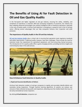 The Benefits of Using AI for Fault Detection in Oil and Gas Quality Audits