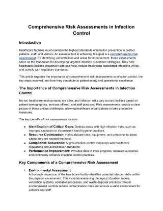 Comprehensive Risk Assessments in Infection Control