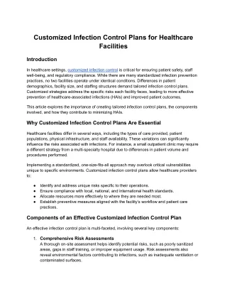 Customized Infection Control Plans for Healthcare Facilities
