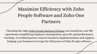 Maximize Efficiency with Zoho People Software and Zoho One Partners