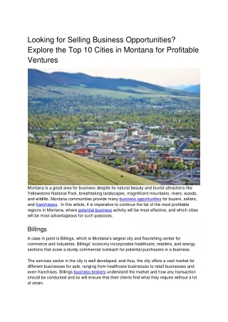 Looking for Selling Business Opportunities Explore the Top 10 Cities in Montana for Profitable Ventures
