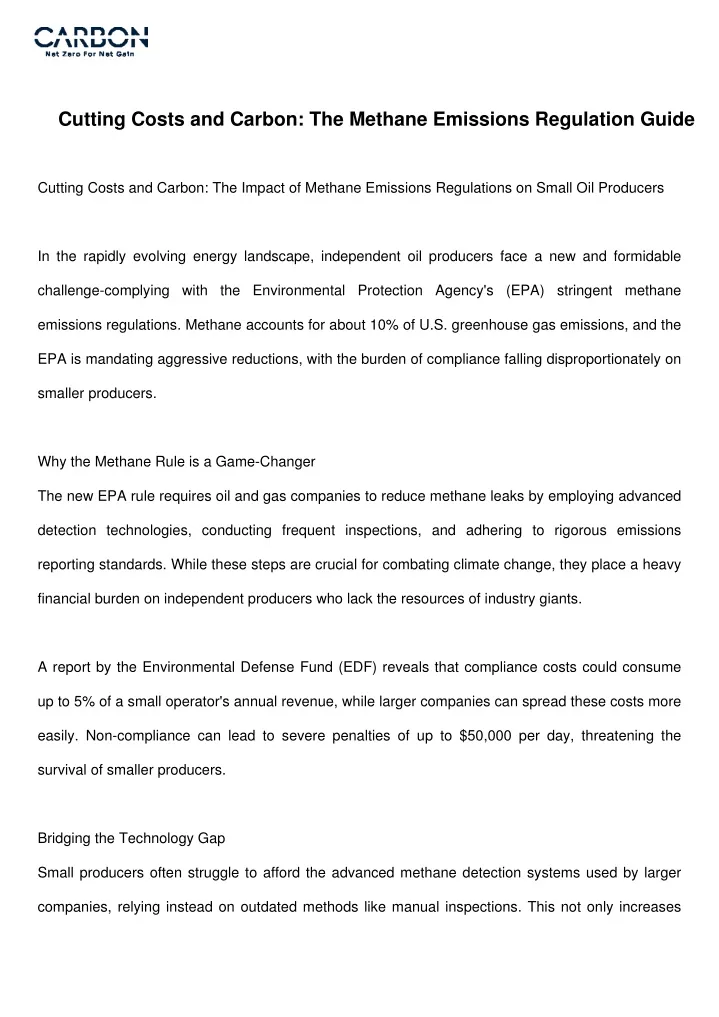 cutting costs and carbon the methane emissions