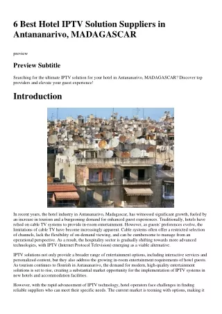 6 Best Hotel IPTV Solution Suppliers in Antananarivo, MADAGASCAR