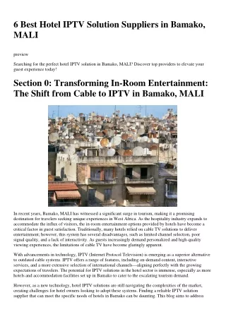 6 Best Hotel IPTV Solution Suppliers in Bamako, MALI