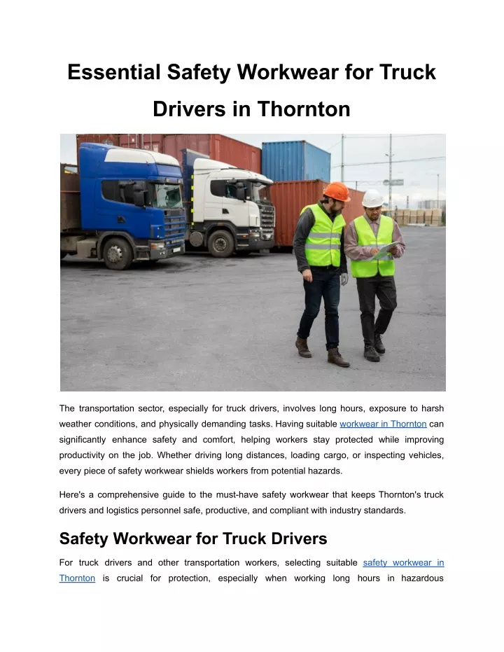 essential safety workwear for truck