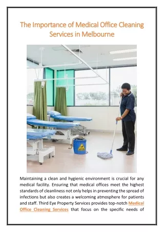 The Importance of Medical Office Cleaning Services in Melbourne