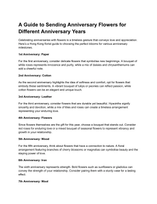 A Guide to Sending Anniversary Flowers for Different Anniversary Years