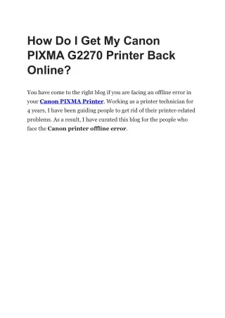 how do i get my canon pixma g2270 printer back
