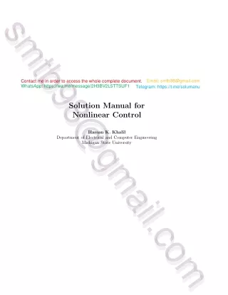 Solution Manual for Nonlinear Control 1st Edition (non-Global) by Hassan Khalil