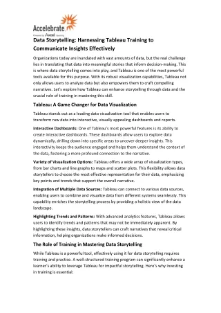 Data Storytelling Harnessing Tableau Training to Communicate Insights Effectively