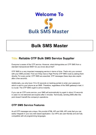 Reliable OTP Bulk SMS Service Supplier