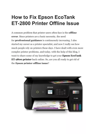 How to Fix Epson EcoTank ET-2800 Printer Offline Issue