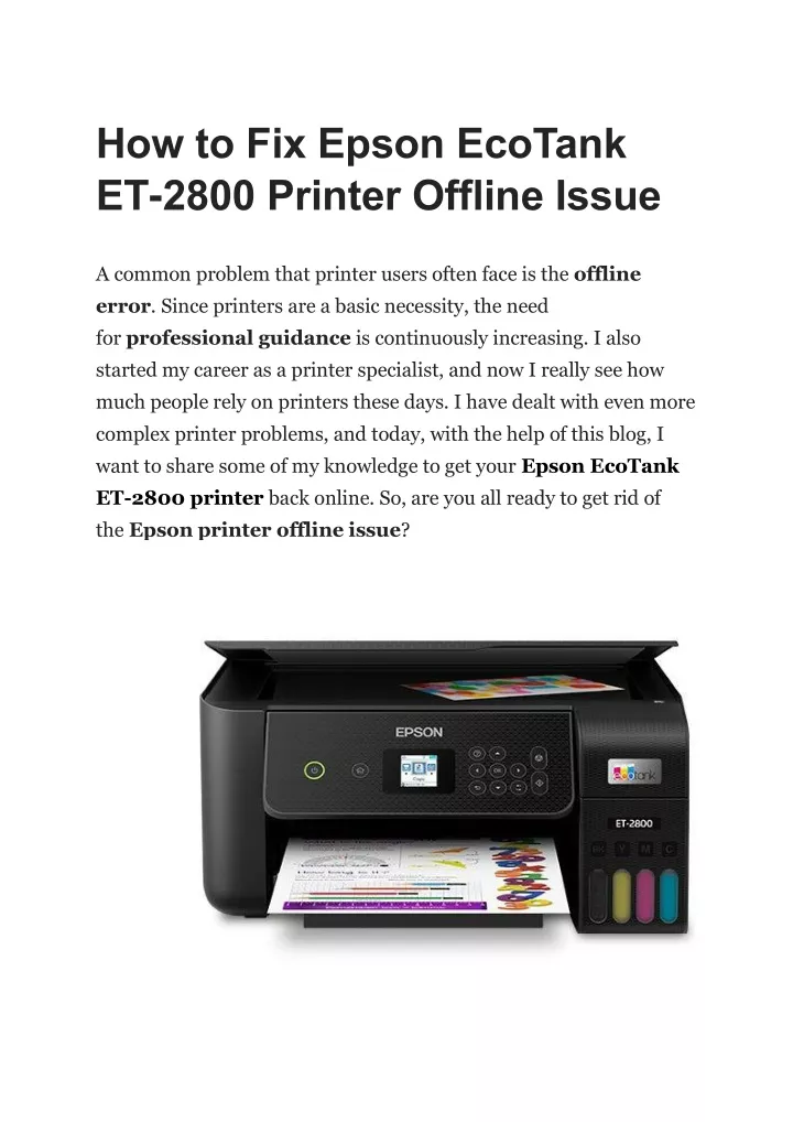 how to fix epson ecotank et 2800 printer offline