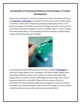 Key Benefits of Professional Electronic Circuit Designs in Product Development