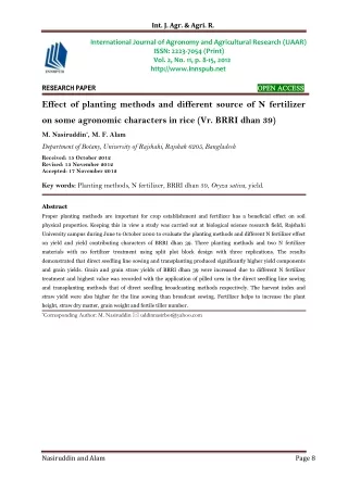 Effect of planting methods and different source of N fertilizer on some agronomi