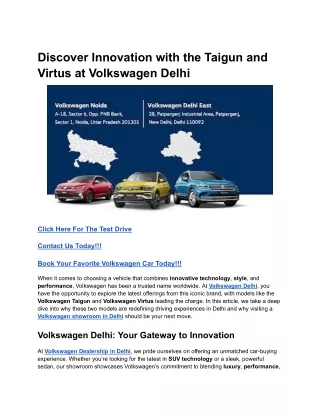 Discover Innovation with the Taigun and Virtus at Volkswagen Delhi