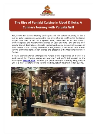 The Rise of Punjabi Cuisine in Ubud and Kuta: A  Culinary Journey with Punjabi G