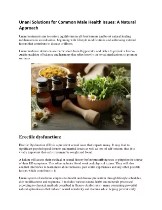 Unani Solutions for Common Male Health Issues: A Natural Approach
