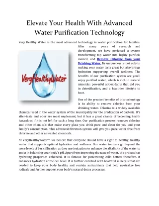 Elevate Your Health With Advanced Water Purification Technology