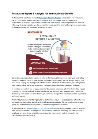 Restaurant Report & Analysis For Your Business Growth