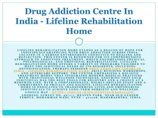 Drug Addiction Centre In India - Lifeline Rehabilitation Home