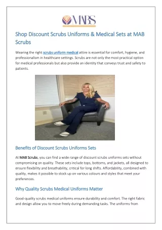 Shop Discount Scrubs Uniforms & Medical Sets at MAB Scrubs