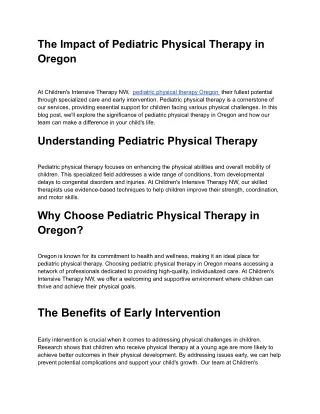 The Impact of Pediatric Physical Therapy in Oregon