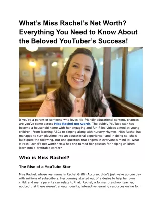 What’s Miss Rachel’s Net Worth_ Everything You Need to Know About the Beloved YouTuber’s Success!