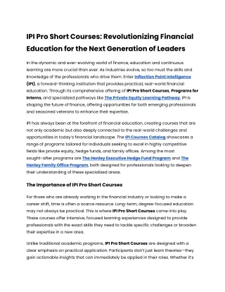 IPI Pro Short Courses_ Revolutionizing Financial Education for the Next Generation of Leaders
