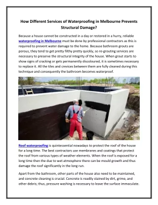 How Different Services of Waterproofing in Melbourne Prevents Structural Damage