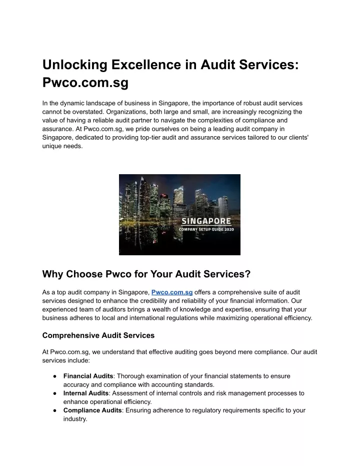 unlocking excellence in audit services pwco com sg