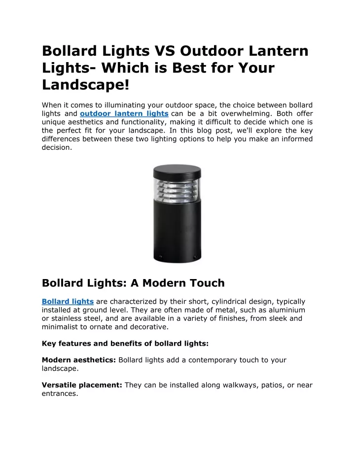 bollard lights vs outdoor lantern lights which