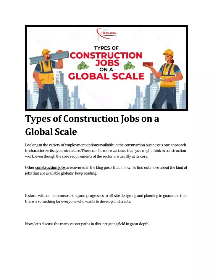 types of construction jobs on a global scale