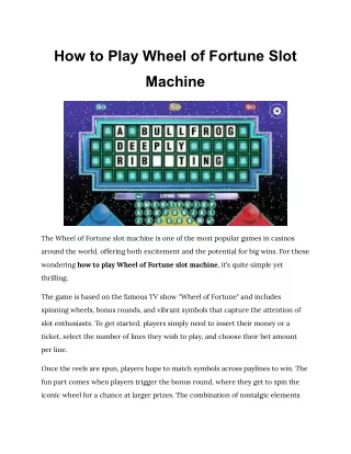 How to Play Wheel of Fortune Slot Machine