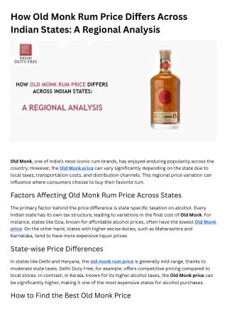 how old monk rum price di ers across indian