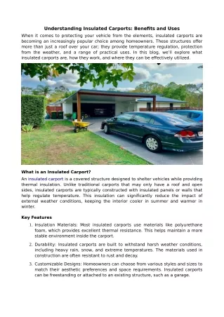 Understanding Insulated Carports: Benefits and Uses