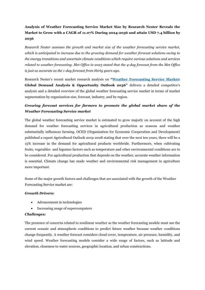 analysis of weather forecasting service market