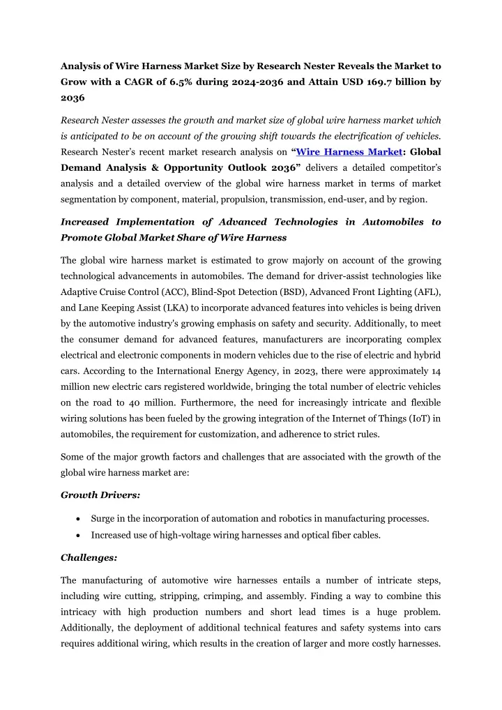 analysis of wire harness market size by research