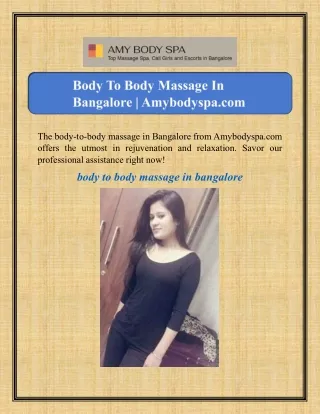 Body To Body Massage In Bangalore | Amybodyspa.com