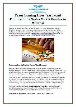 Top Nasha Mukti Kendra in Mumbai for Effective Addiction Recovery