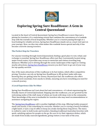 Exploring Spring Sure RoadHouse A Gem in Central Queensland