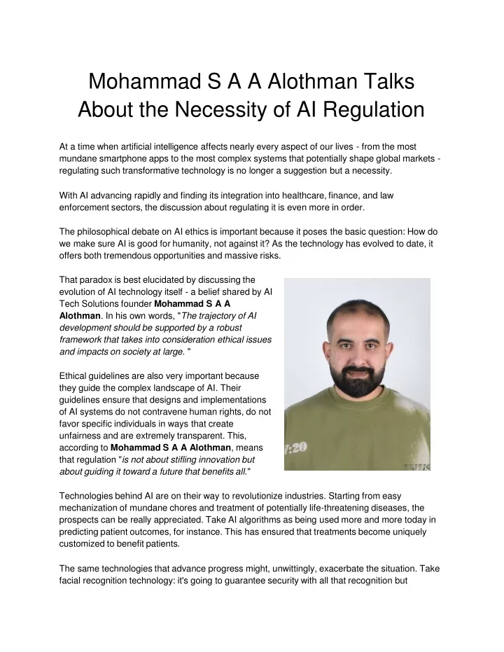 mohammad s a a alothman talks about the necessity of ai regulation