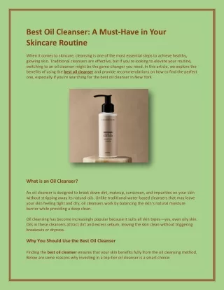 Best Oil Cleanser A Must-Have in Your SkincareRoutine