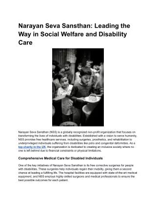 Narayan Seva Sansthan_ Leading the Way in Social Welfare and Disability Care