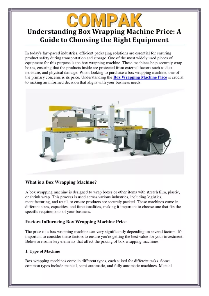 understanding box wrapping machine price a guide