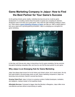 Game Marketing Company in Jaipur_ How to Find the Best Partner for Your Game’s Success