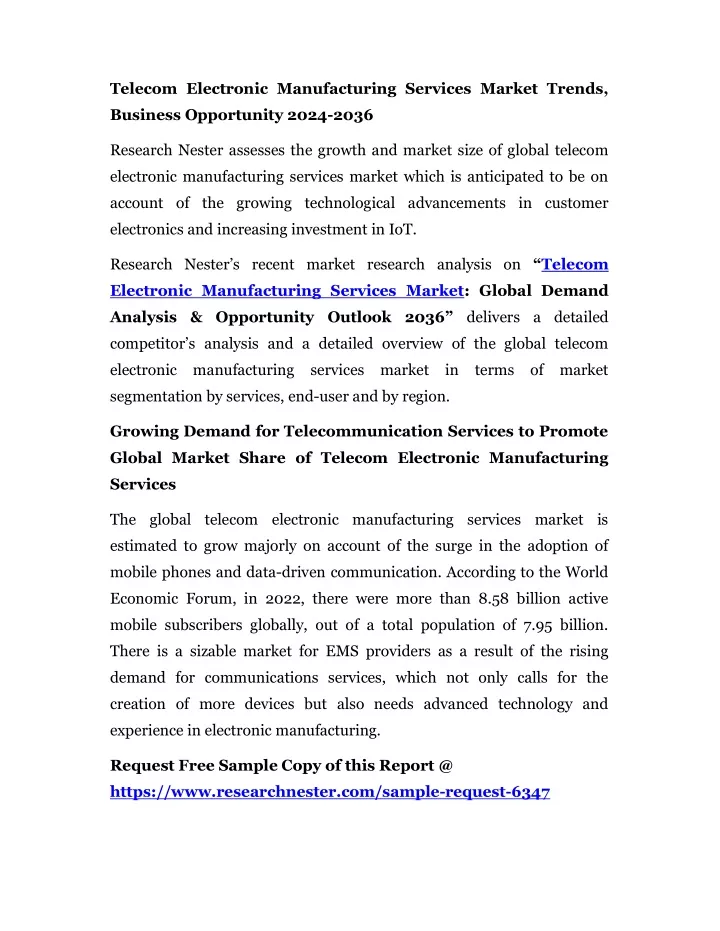 telecom electronic manufacturing services market