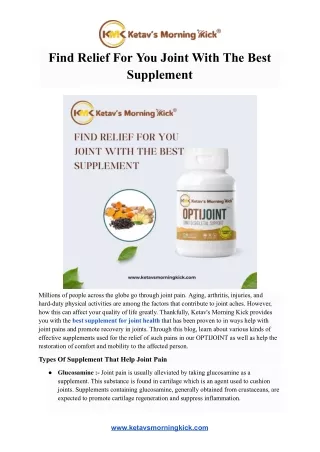 Find Relief For You Joint With The Best Supplement