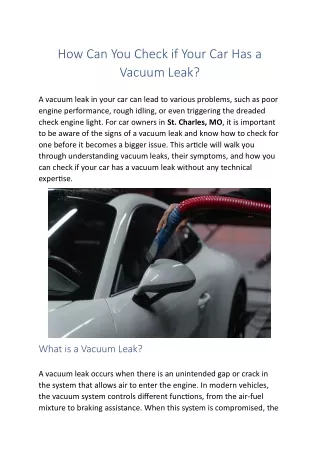 How Can You Check if Your Car Has a Vacuum Leak