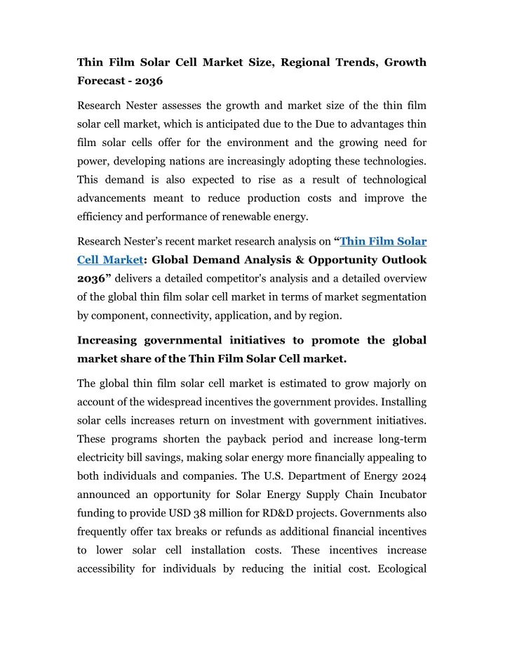 thin film solar cell market size regional trends